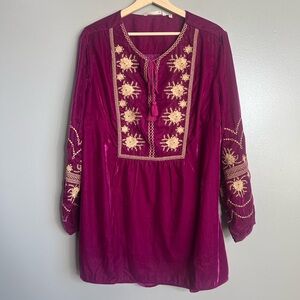 Soft Surroundings velvet gold embroidered floral top Victorian soft size 1X